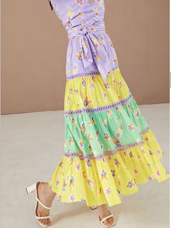 ālivia Dresses & Skirts - Ālivia Caroline Tiered Floral Maxi Skirt Bouncing Buds Multi Size S 100% Cotton
